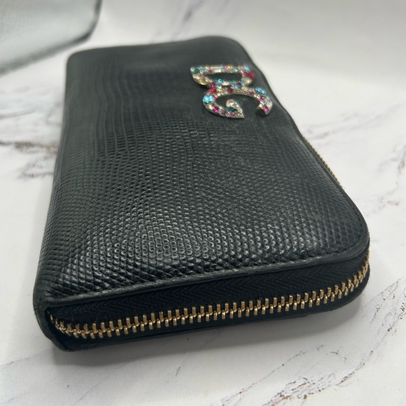DOLCE & GABBANA Multicolor Crystal Logo Long Zippy Black Leather Wallet + COA - Picture 6 of 15